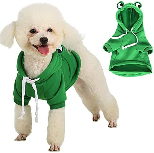 SGQCAR Hoody с качулка за кучета, Пуловери за Кученца, Палта, Сладък Зелен Костюм на Куче, Жаба, Зимата е Топло Яке, Дрехи за домашни