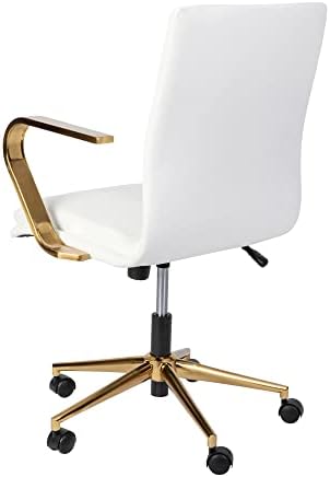Дизайнерско Офис стол за ръководители на Flash Furniture James със средна облегалка - Бяла кожена тапицерия - База и подлакътници от матово злато - Регулируема по височина за?