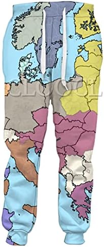 Aenrionzieng Популярни Спортни Панталони с 3D Принтом на Картата на Света, Мъжки И Дамски Панталони за джогинг в стил Харадзюку,