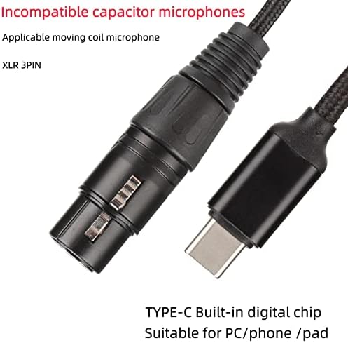 Разъемный кабел PUSOKEI USB C за XLR Кабел за микрофон Hi-Fi USB C, Линия, запис от микрофон, Вграден чип преобразуване на