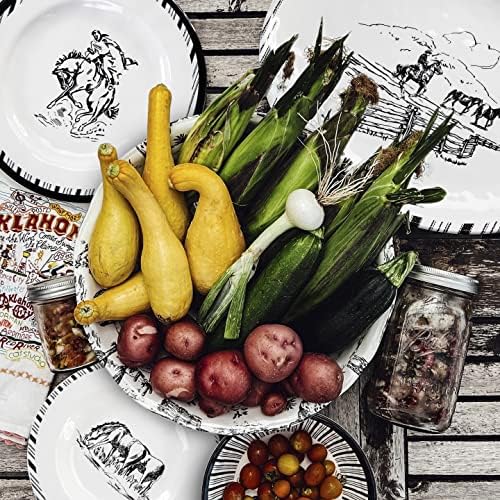 H HIEND ACCENTS Paseo by Road | Ranch Life Сервировочное чиния от меламин, 1 бр., Черно-бяло, Трапезария и Посуда в стил фермерска къща в западния селски стил