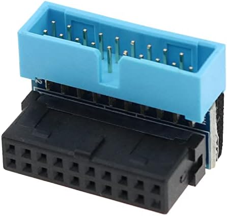 ZZHXSM USB 3.0 90-Градусов Адаптер USB 3.0 19pin/20pin за свързване на мъже и жени, Удължител за дънната платка, Черно-синьо Под ъгъл Надолу
