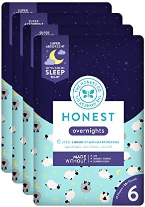 Памперси през нощта The Honest Company, Sleepy Овца, Размер 6, брой 17 парчета (опаковка от 4 броя)