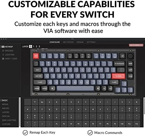 Keychron V1 Жичен потребителска версия на механична клавиатура с дръжка, 75% оформление QMK/VIA Програмируема с възможност за гореща замяна