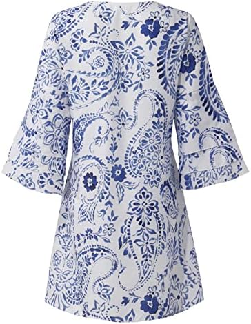 Дамско Модно Темпераментное Мини рокля Fragarn с V-образно деколте и ръкави 3/4 с принтом и Елегантен Принтом