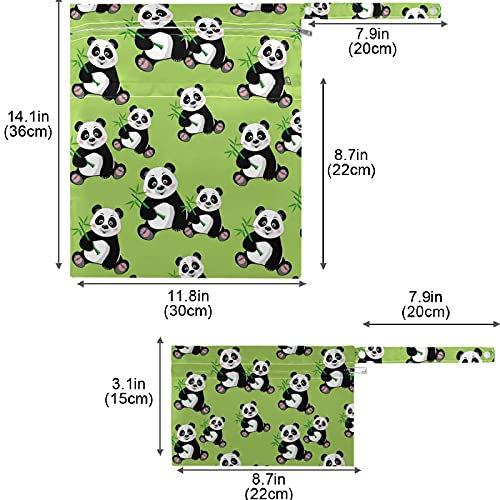 visesunny Panda със зелен модел от бамбук, 2 бр., Влажна чанта с джобове с цип, Моющаяся, Множество, Голям за пътуване, плаж, басейн, детска