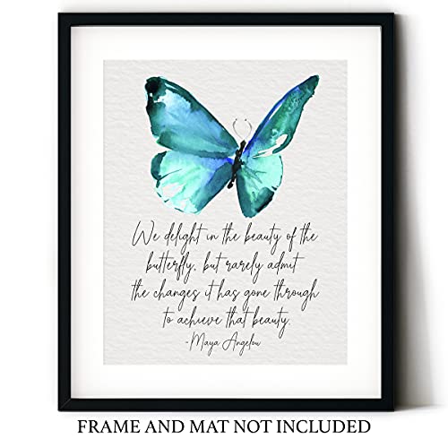 Цитат на Мая Angelou 'Ние се възхищаваме на красотата на пеперудата' Акварел фигура на стената | Светъл Неутрален Принт 11x14 БЕЗ РАМКА