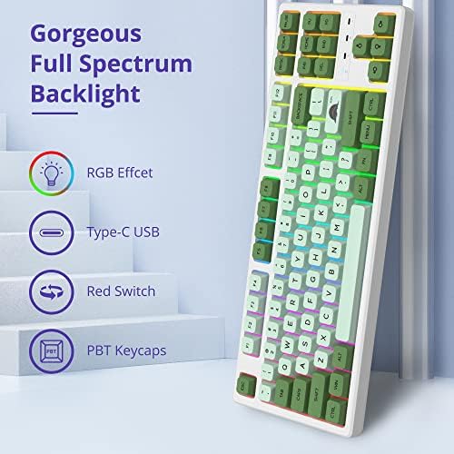 Механична клавиатура Fogruaden 75% с Червен ключ, детска клавиатура с подсветка RGB, 87 клавиши Компактен Жични клавиатура