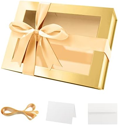 Подарък кутия PACKQUEEN с прозорец, 9x6,5x3,8 инча, Розово Подарък кутия за подарък Съдържа Лента, пощенска картичка, кутия