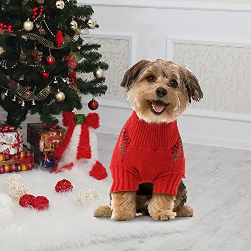 Пуловер за кучета EMUST, Вязаная Коледно Облекло за Домашни Любимци с Помпоном, Топъл Пуловер за Кучета с Елени, Мека Коледна Дрехи за