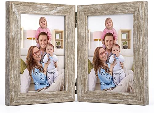 Двойна рамка за снимки Giftgarden 3,5x5 с Прозрачен Стъклен дисплей 3,5 на 5 Снимка, Потертая Бежово-бяла рамка за Подложки