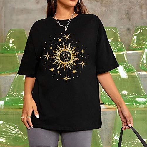 Многопластова Тениска за Жени, Ежедневни Модна Тениска от Слънцето с Къс ръкав и Шарките, Свободна Блуза, Дамски Активна Къс
