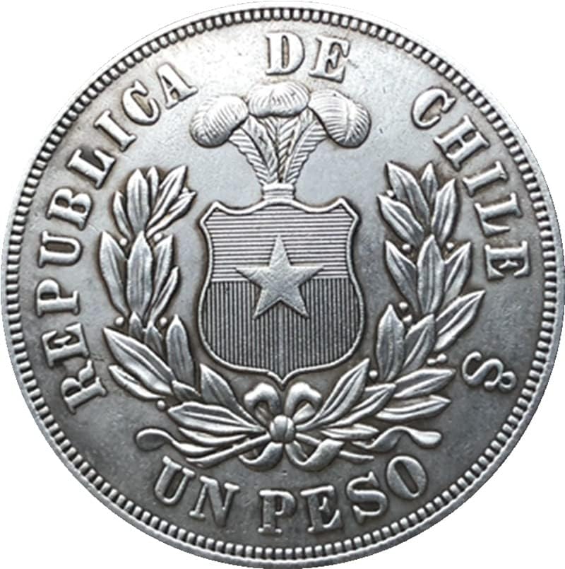 1890 Чилийски монети 37 мм Месинг със сребърно покритие Антични Монети Събиране на Монети ръчно изработени може да се Взривят