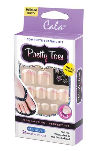 Cala Pretty Toes Пълен комплект за ноктите на краката си с нийл-артом и лепило за нокти (28 нокти 14 размери) на Френски е на върха с