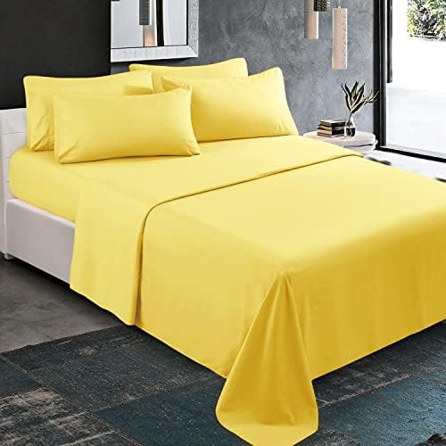 HOMEIDEAS Комплект спално бельо от 6 теми (King, жълто), 1800 Легла, Луксозни Кърпи от мека матова микрофибър, с дълбоки джобове, лесен