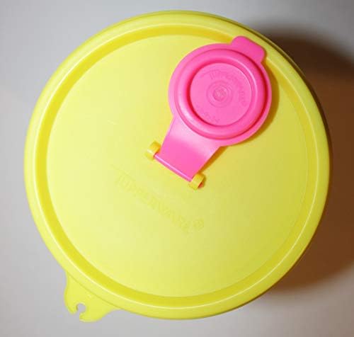 Ретро стомна ръчно изработени Tupperware обем 1,5 Литра от прозрачен плат с неоново жълта и розова печат