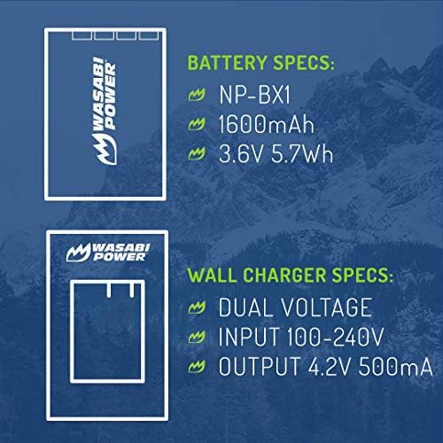 Батерия Wasabi Power NP-BX1 (2 комплекта) и зарядно устройство за Sony NP-BX1/M8, Cyber-Shot DSC-HX80, HX90V, HX95, HX99, HX350,