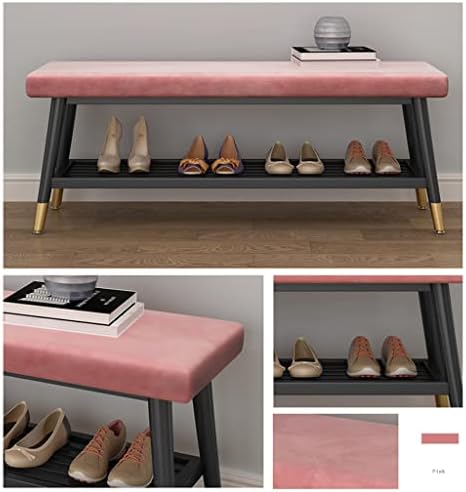 Метален рафт за обувки FIFOR с табуреткой, Двуетажно пейка за съхранение с Тапицирана седалка, Органайзер за обувки за антре, коридор, спалня (Цвят: B размер: 80 * 35 * 45 см)