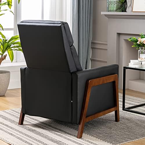 Merax Черно Съвременно Стол на стол с регулируема Облегалка от Изкуствена кожа средата на века, Дървена Удобен Стол за Дневна