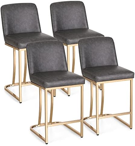 Erste!Високите бар столове Bravo Grey с облегалка, комплект от 2 стола за кухненски шкафове, 24-Инчови Модерни Златни Бар