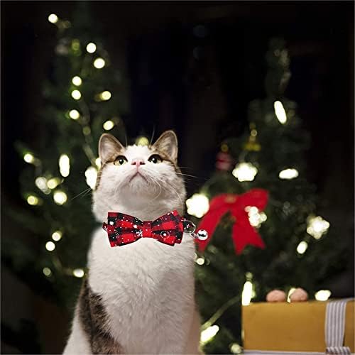 X-M, 2 броя, Коледен нашийник за котки под формата на Снежинки, с папийонка и камбана, защитен отряд, Червено-Зелени Снежинки, дизайн, Аксесоари за яката за коте и кучен