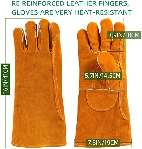 SLFC Welding gloves resistentes al calor,16 pulgadas guantes de soldadura de cuero guantes de trabajo de seguridad de cuero para barbacoa, horno, soldador Tig, jardín y manejo de animales