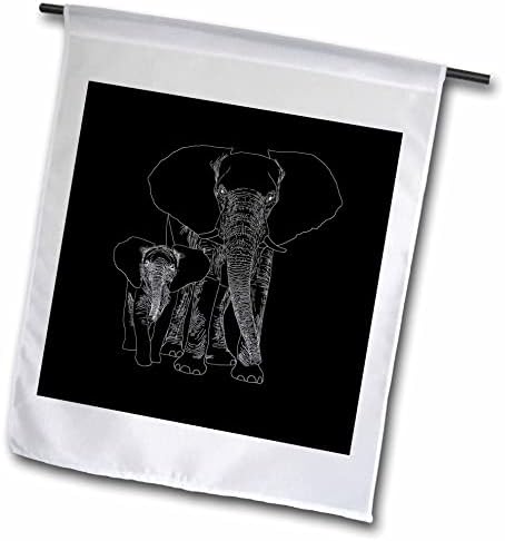 3d - Черно-бял чертеж на дивата природа на африканския слон и Бебето. - Знамена (fl_353475_2)