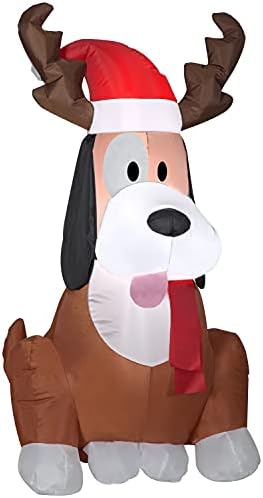 Коледна Надуваема Странно кученце Gemmy с рога, височина 3,5 метра, Кафяво