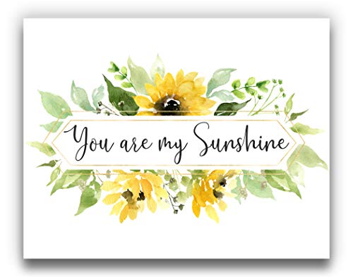 'Ти си моето Слънце' Слънчогледи Акварел Фигура на стената | Жълт, Зелен и Бял Принт 14x11 БЕЗ РАМКА - Ботаническа, Цветя, Селска Къща, Цветен