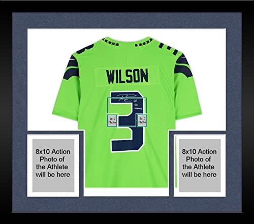 Зелена фланелка Найк Limited с автограф на Ръсел Уилсън Seattle Seahawks в рамка и надпис SB 48 Champs - Тениски NFL с автограф
