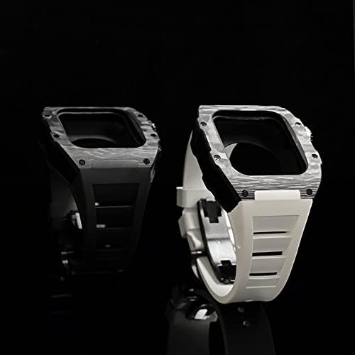 KANUZ Луксозен Калъф от въглеродни влакна, набор ленти за Apple Watch 8 7 45 mm 6 5 4 se, 44 мм, гумен ремък, комплект промяна