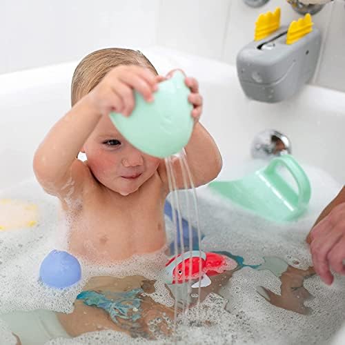Органайзер за играчки Dr. Brown ' s CleanUp с Дино-лъжичка за детска баня и капак за носа от Дино-Софтуер за детска баня, мека и