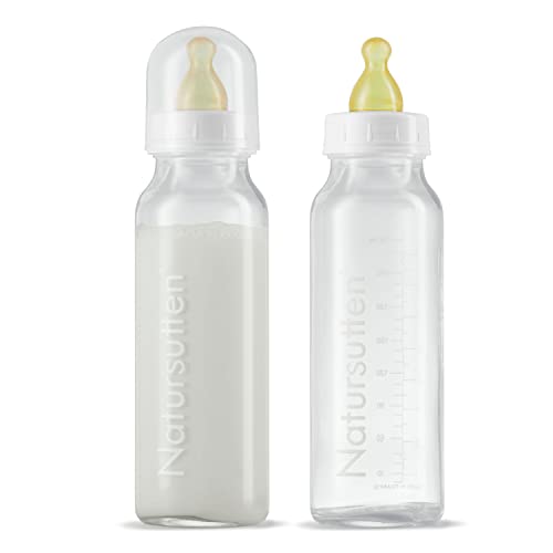Стъклена детска бутилка Natursutten срещу колики, 2 опаковки - 8 грама, 4 унция, Шишета за кърменето - Комплект шишета за новородено: Зърното