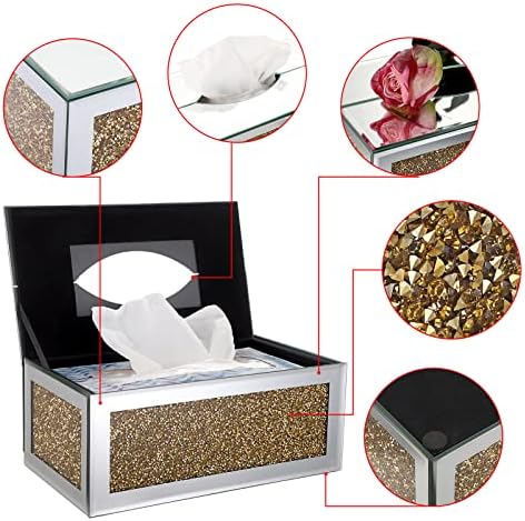 Капак Правоъгълна кутия за Салфетки Sumnacon Crystal - Декоративен Стъклен Държач за Кърпички, Искрящи Държач за Кърпички за