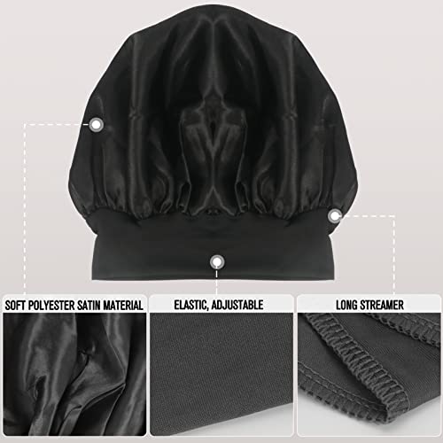 Arqumi Комплект от 2 Сатен шапки за еднократна употреба за сън, за мъже и жени, Сатен Мека Шапка за Сън с Широка Периферия, Еластична