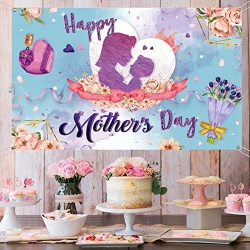 МЕЛТЕЛОТ Лилаво Банер На Заден план От Деня на майката, Украса за парти в чест на Деня на Майката е под формата на Розово Сърце, Банер На Заден план От Деня на Майката