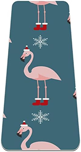 Мечът на Дракон, Сладко Фламинго с Коледна Шапка, дебела подложка за йога Премиум-клас, в Екологично Чист Гумена подложка за здраве