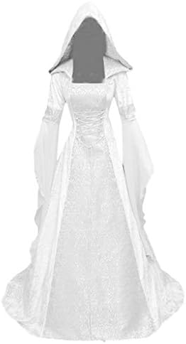 Средновековна рокля ZEFOTIM, Женски винтажное рокля-наметало на вещица с качулка и ръкави-една тръба, Средновековна сватбена рокля,