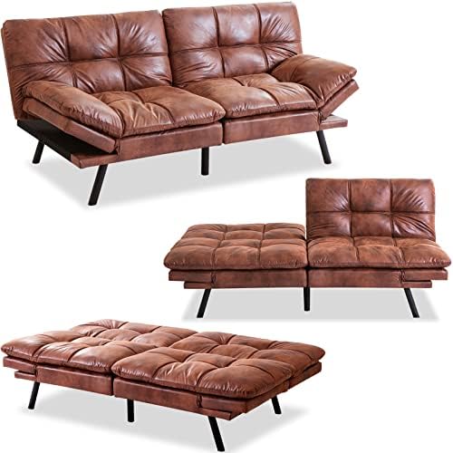 Разтегателен диван-futon MUUEGM, Диван-канапе от изкуствена кожа, с Регулируеми подлакътници и облегалка, разтегателен диван-легло, мека Мебел