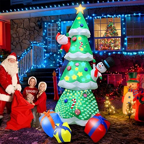 8-подножието Коледни Надуваеми играчки, Коледна Елха дядо коледа с Многоцветни подарък кутия и Снеговиком, Коледни Декорации