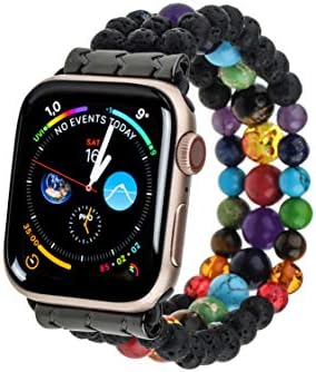 PLTGOOD е Съвместим с гривната от Apple Watch Band Beads 38 mm/40 mm/41 мм 42 мм/44 мм/45 мм за жени и мъже - Еластична гривна ръчно изработени от 7 Чакри, Каишка за часовник - iWatch Series 8 7 6 5 4 3 2 1