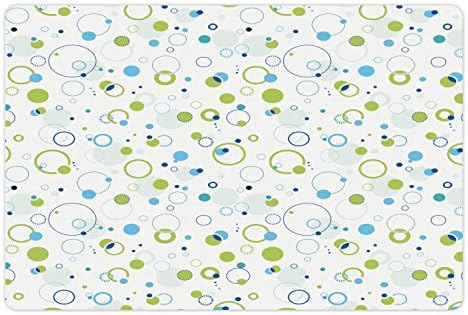 Лунен Абстрактен подложка за домашни за храна и вода, Син и Зелен С петна във формата на кръгове и точки, с Правоъгълна Нескользящий Гумена