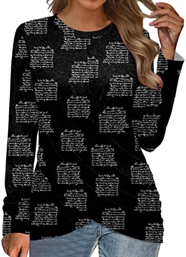 NOKMOPO/ Дамска Тениска с дълъг Ръкав, Дамски Модни и Ежедневни Однотонная Тениска С кръгло деколте И Препратка Плисета, Свободна