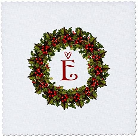 Триизмерна буквата E - венец от падуба с червени плодове и квадрати, във формата на сърце - юрган (qs_352547_10)