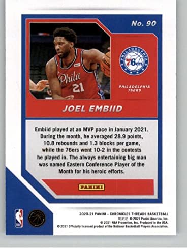 2020-21 Хрониките на Панини 90 Джоел Эмбиид Филаделфия сиксерс Баскетболно карта НБА