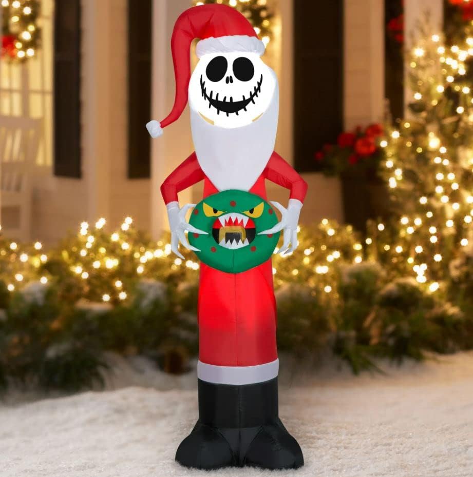 Кошмарът преди Коледа Джак Скеллингтон Надуваем костюм на Дядо Коледа височина 5.5 метра, с Венец Чудовище в ръцете си, идва с привязными
