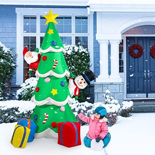 7-Подножието Коледна Надуваема Елха, Надувное Коледна Украса, Външно Надувное Коледна украса с led Крушки, Подарък Кутии с Дядо Снеговиком