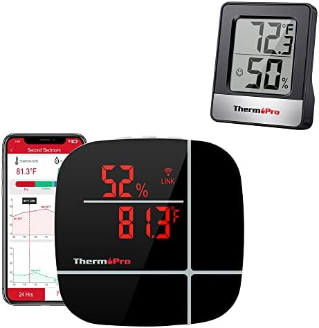 ThermoPro TP49 Дигитален Влагомер, Стаен Термометър, влага + ThermoPro WiFi Термометър-Влагомер TP90, Съвместим с Алекса, Интелигентен Сензор