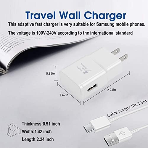 Адаптивно бързо зарядно устройство Powersky с кабел USB Type C за Samsung Galaxy S10, S9, S8, Note 10, 9, 8, 7, Z Filp3 и