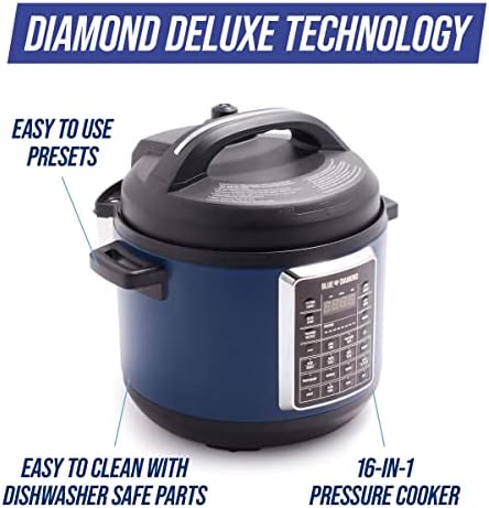 Керамична тенджера под налягане Blue Diamond с незалепващо покритие, Електрическа тенджера под налягане 16 в 1 с мощност 6 Квт, Мультиварка,